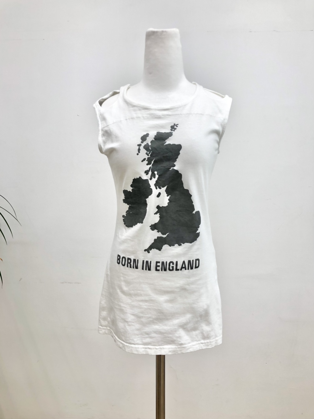 Vivienne Westwood white-print velcro sleeveless top (made in italy).