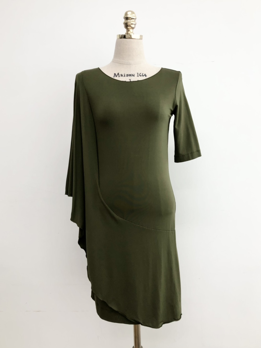 philosophy di alberta ferretti Khaki unbalanced sleeve cutout dress