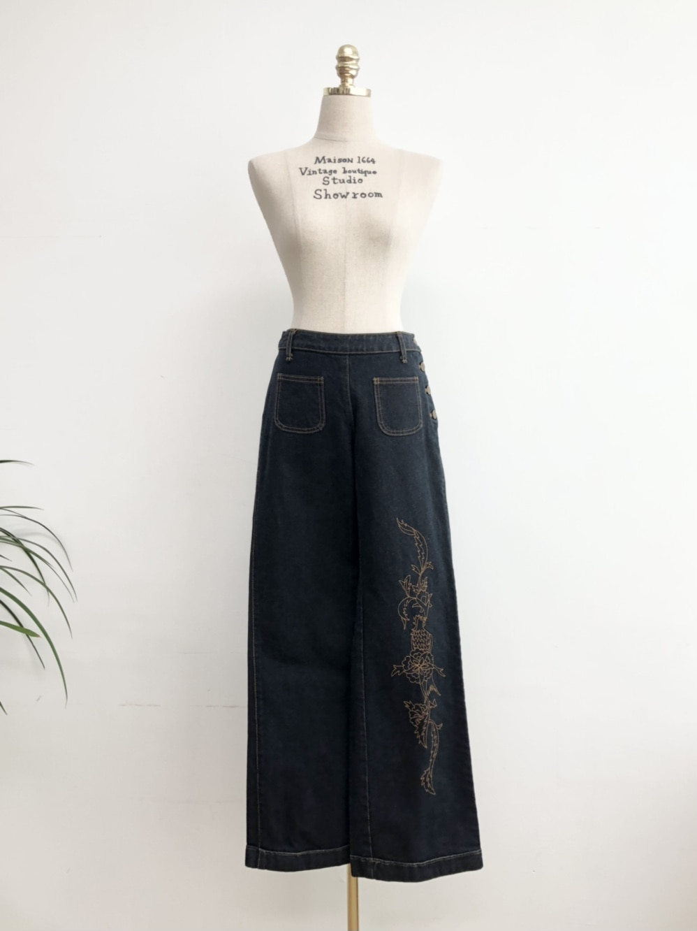 Black Blue Brown Embroidered Denim Pants