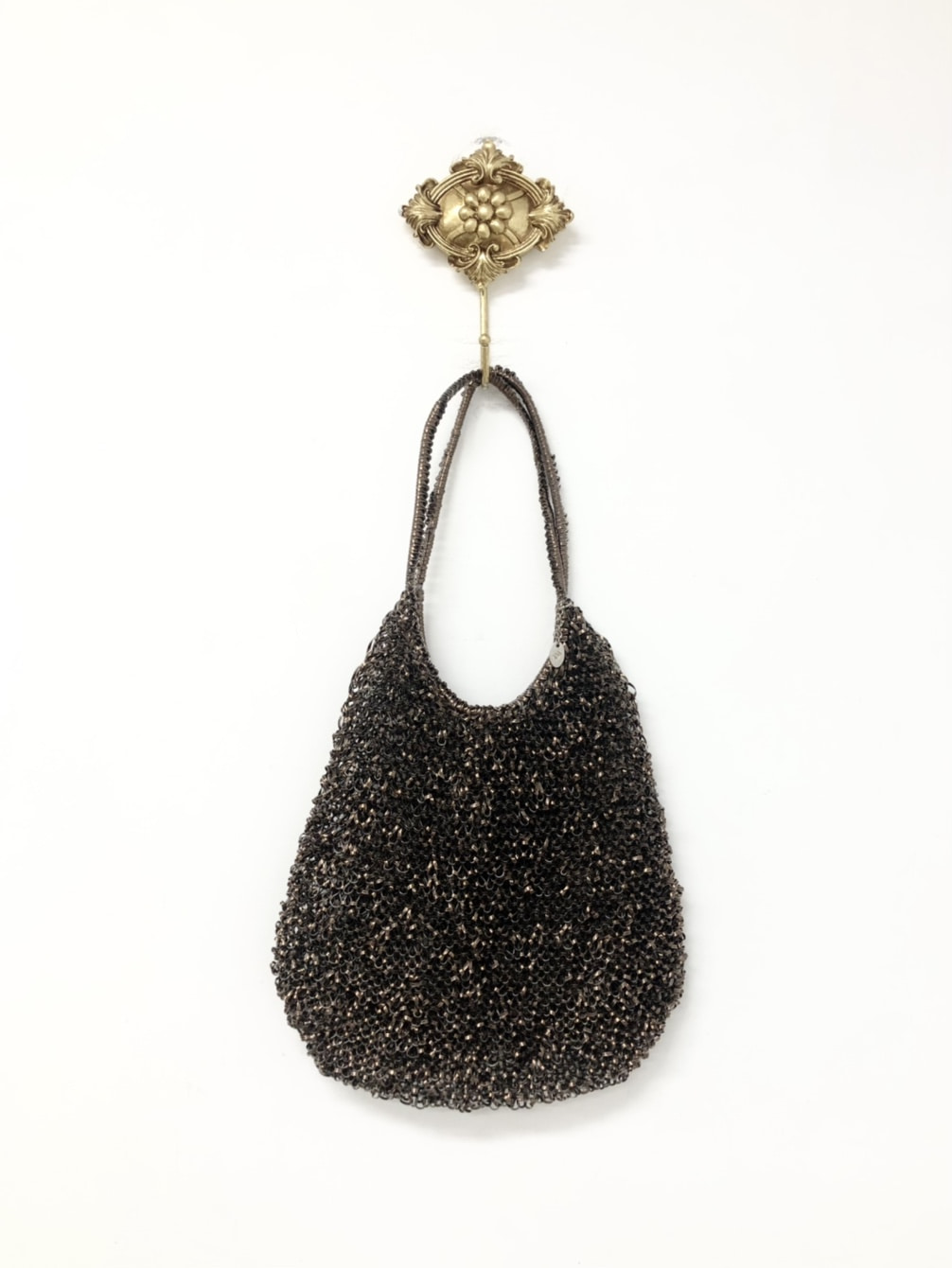 Bronze Knit Pendant Detail Shoulder Bag