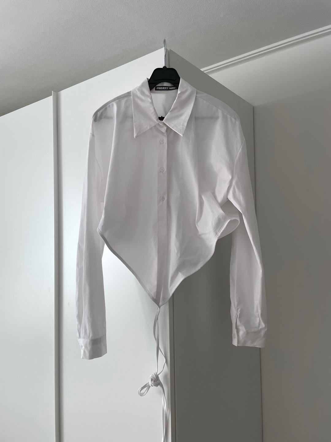select) Strap Long Sleeve Wrap Shirt Top (White/Black/Red)