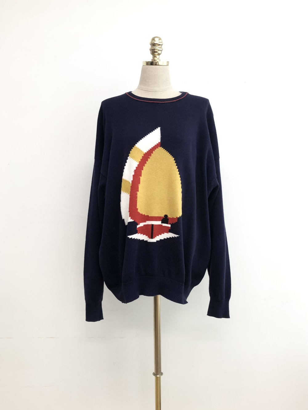 Navy Big Pattern Knit Top (made in scotland)