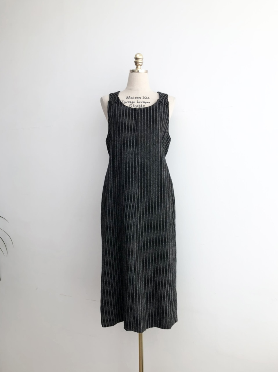Black Stripe Stitch Detail Sleeveless Wool Dress