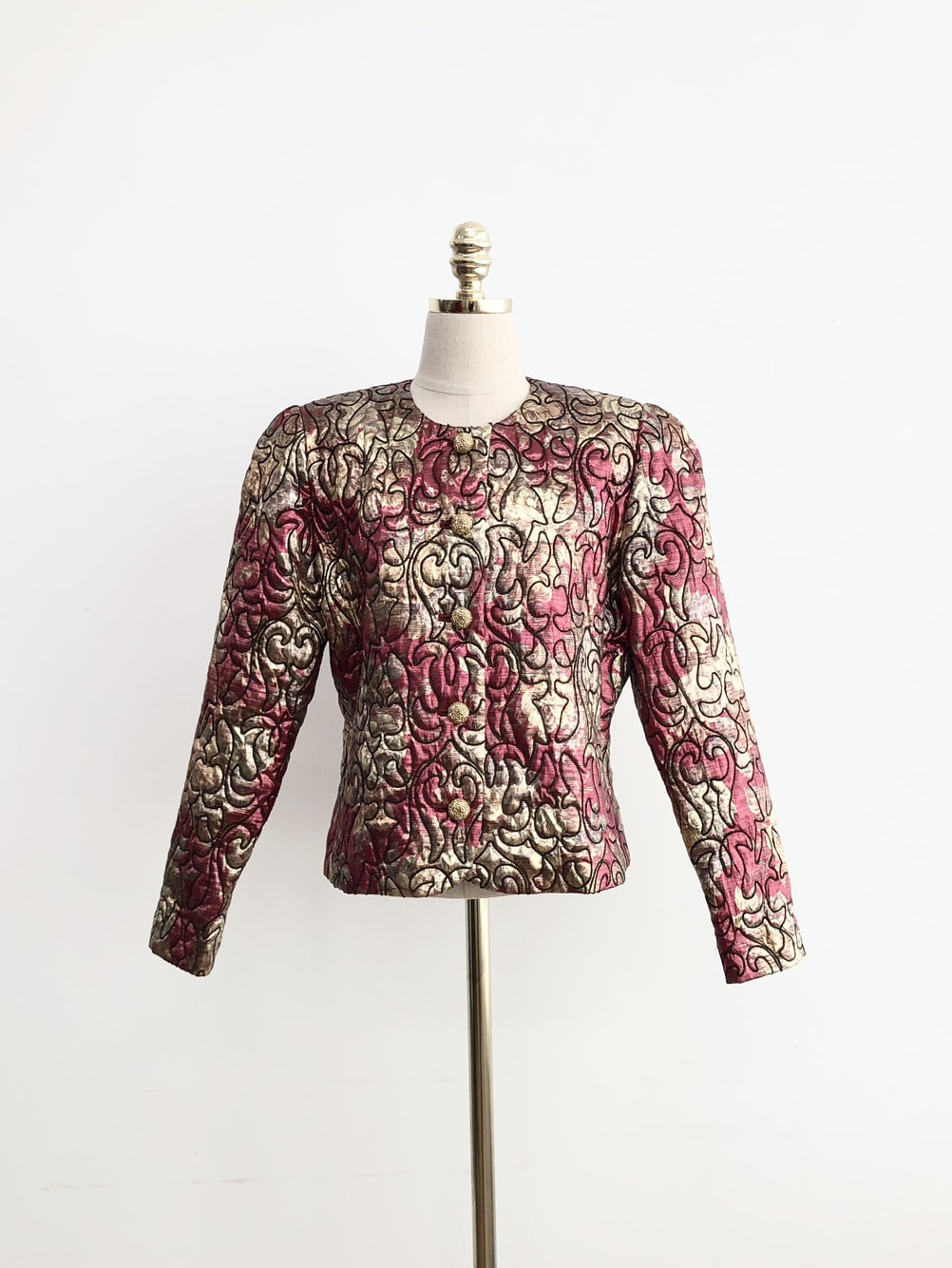 Wine Gold Ethnic Quilting Pattern Detail Jacket