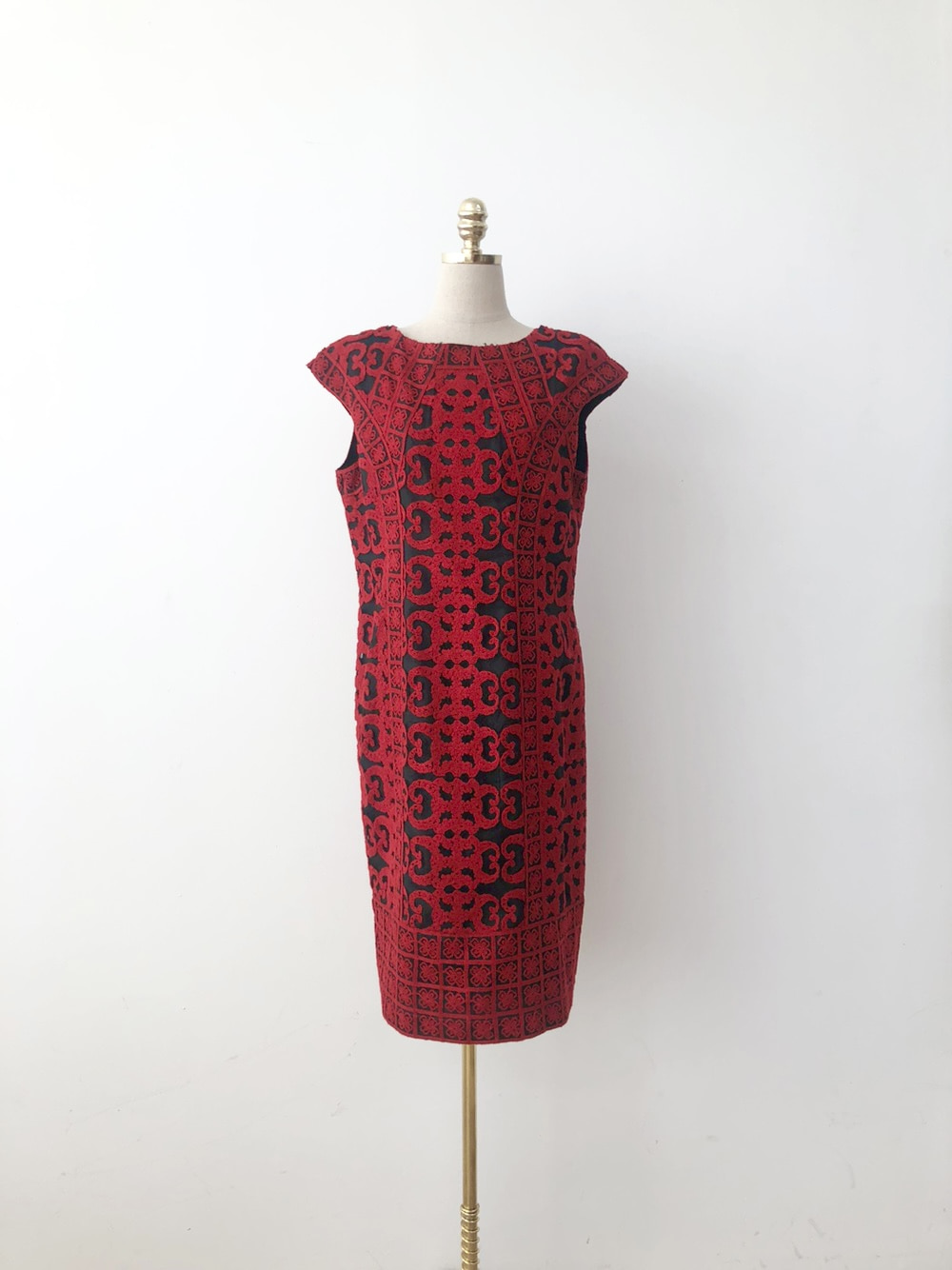 Red Black Pattern Sleeveless Dress