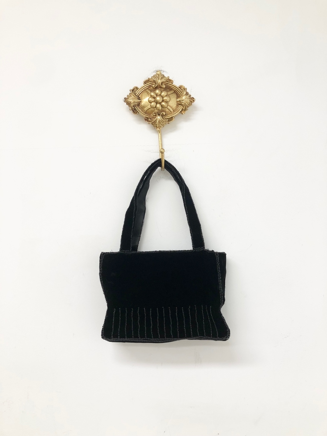 Black Bead Detail Velvet Mini Square Bag