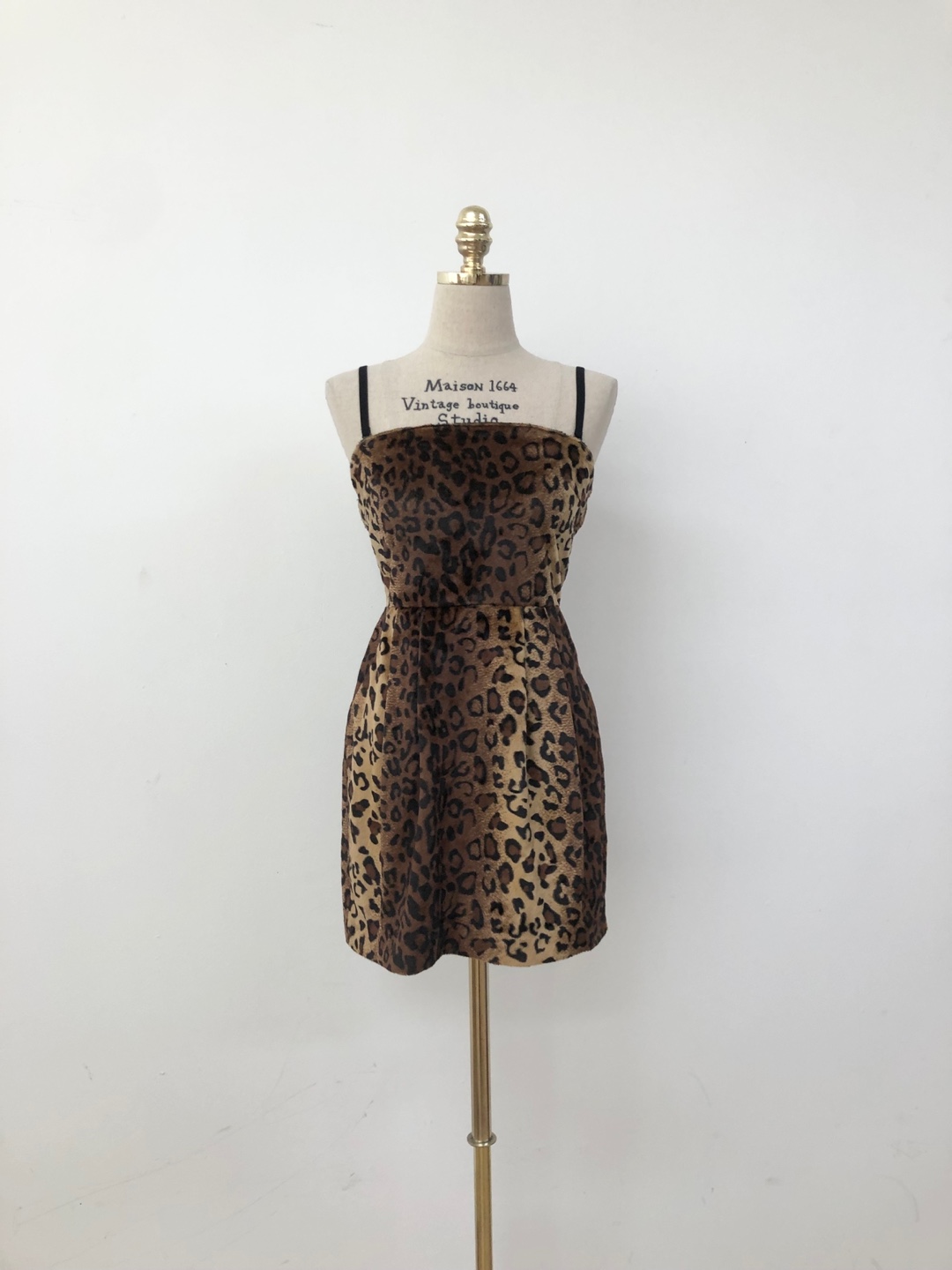 Brown animal pattern fake fur sleeveless dress