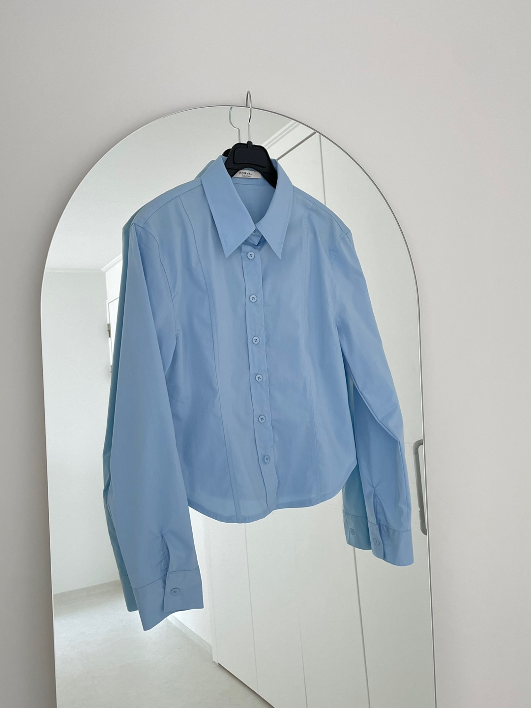 select) Daily line detail fitted span shirt (blue/white)