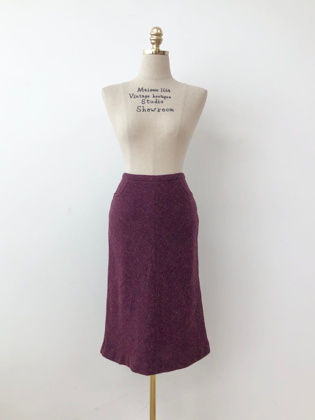 Purple Multicolor Tweed Wool Skirt [26 inch]