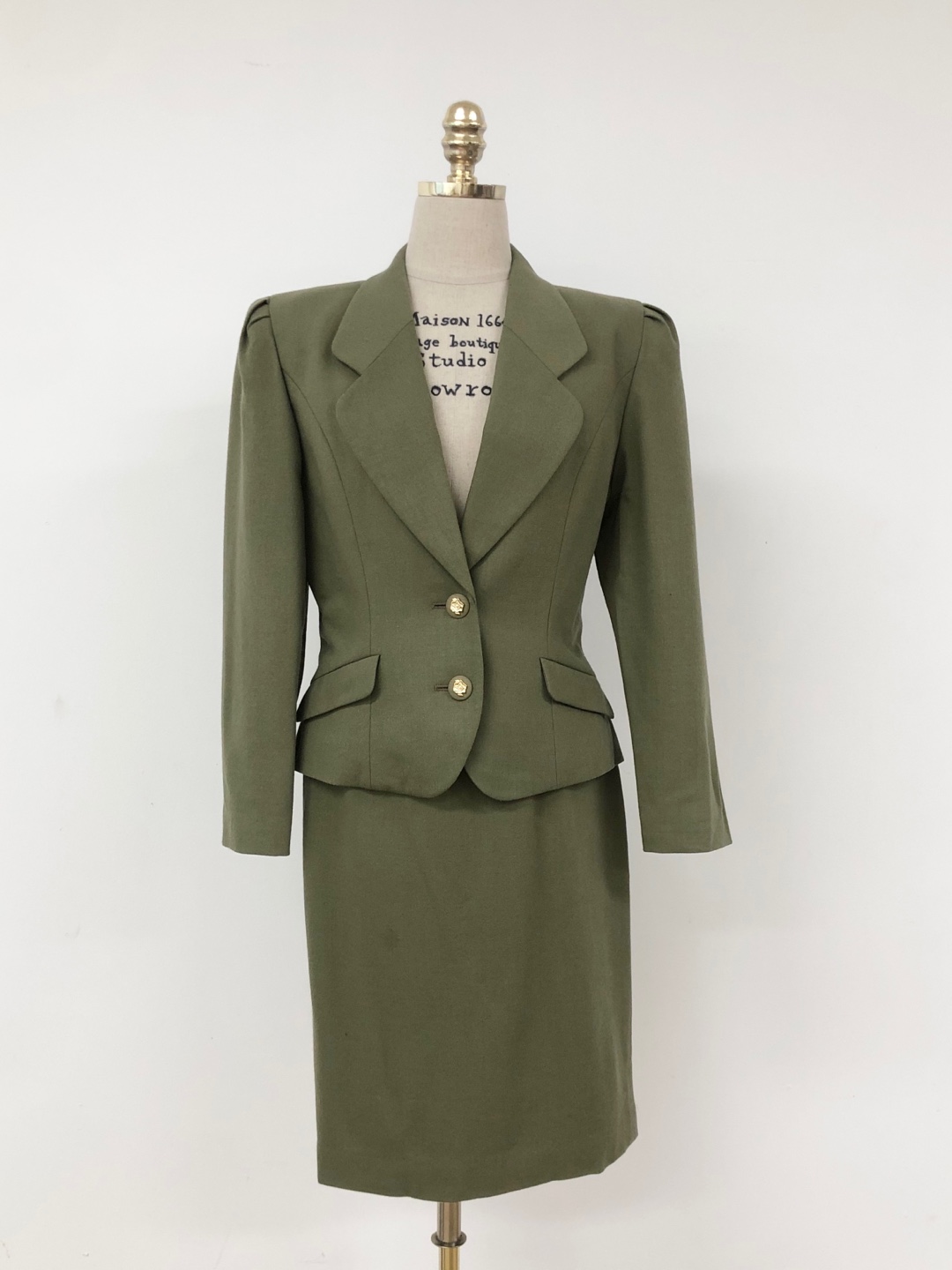 Khaki green jacket skirt two-piece setup [22-26 inch]