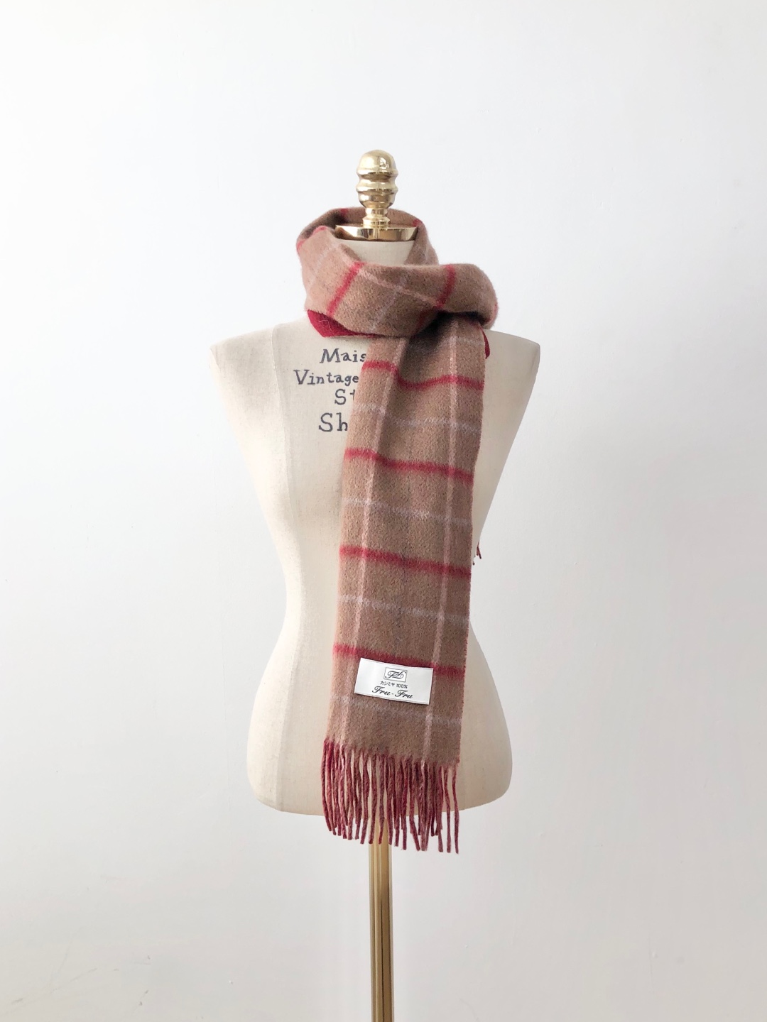Light Brown Wine Check Pattern Cashmere Scarf