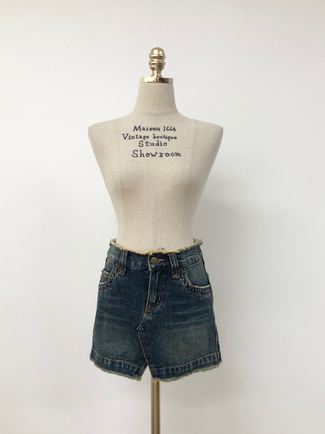 Blue Denim Vintage Wash Mini Skirt [24-25  inch]