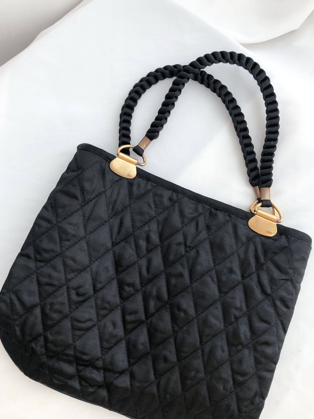 Black Gold Satin Quilted Mini Bag