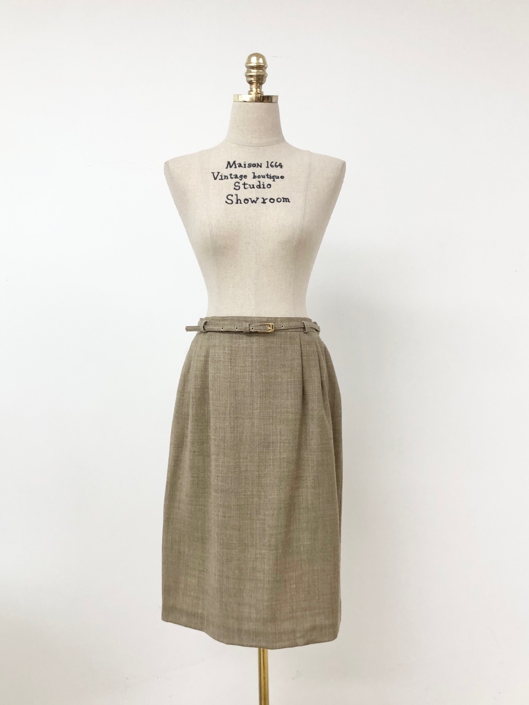 Ash beige belted wool skirt [29-30 inch]