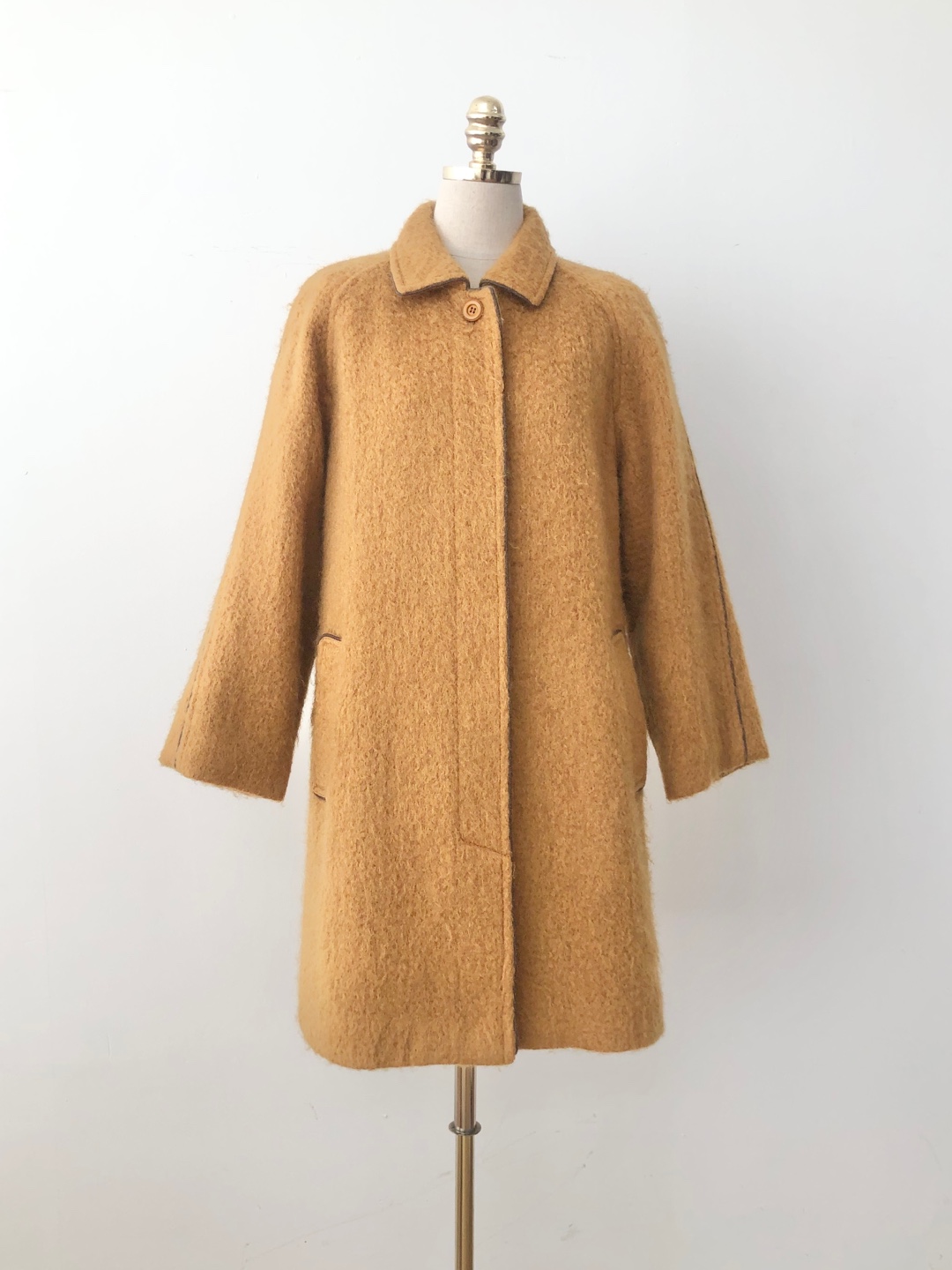 Yellow Brown Wool 90 mohair Long Coat