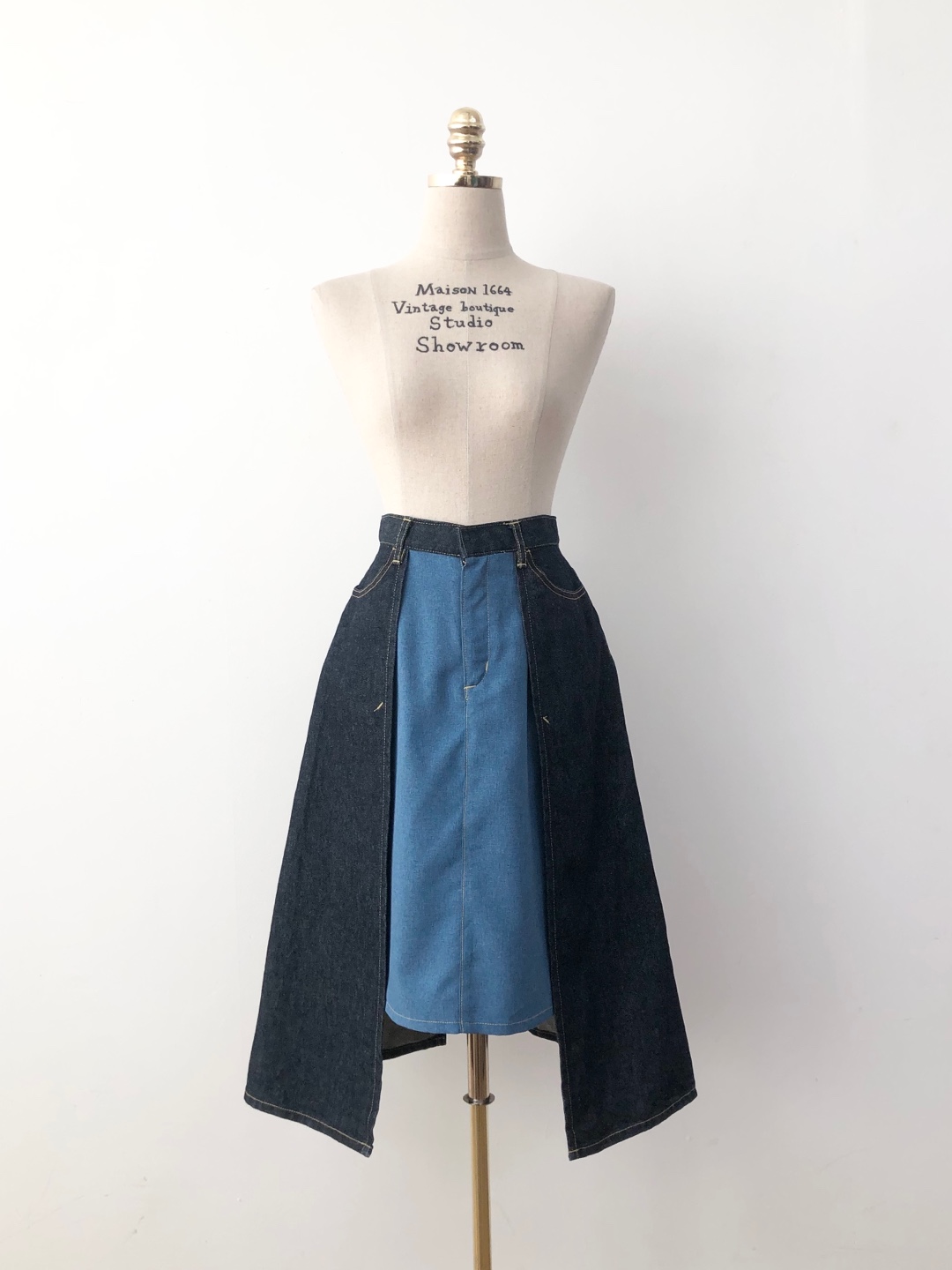 CLEANA Denim Unbalanced Color Matching Skirt [25inch]