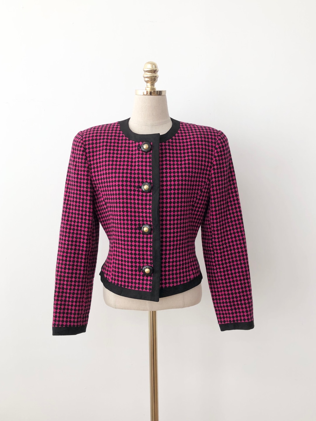 Black Magenta Pink Purple Pattern Tweed Wool Jacket