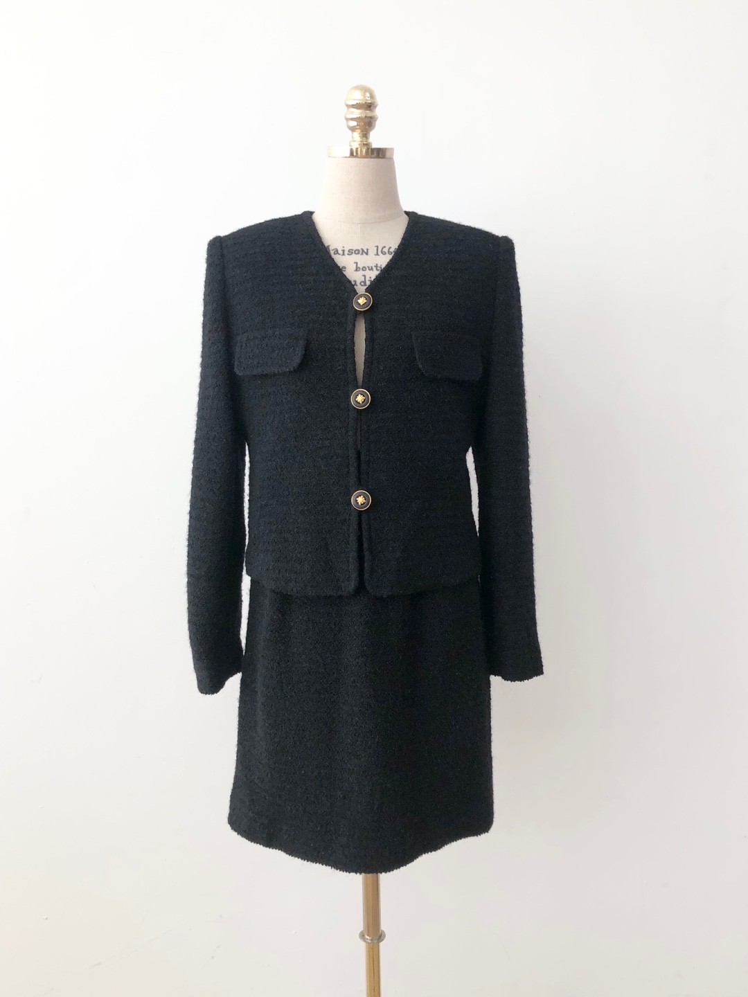 Black wool 66 glitter tweed jacket skirt two-piece setup [27 inch]