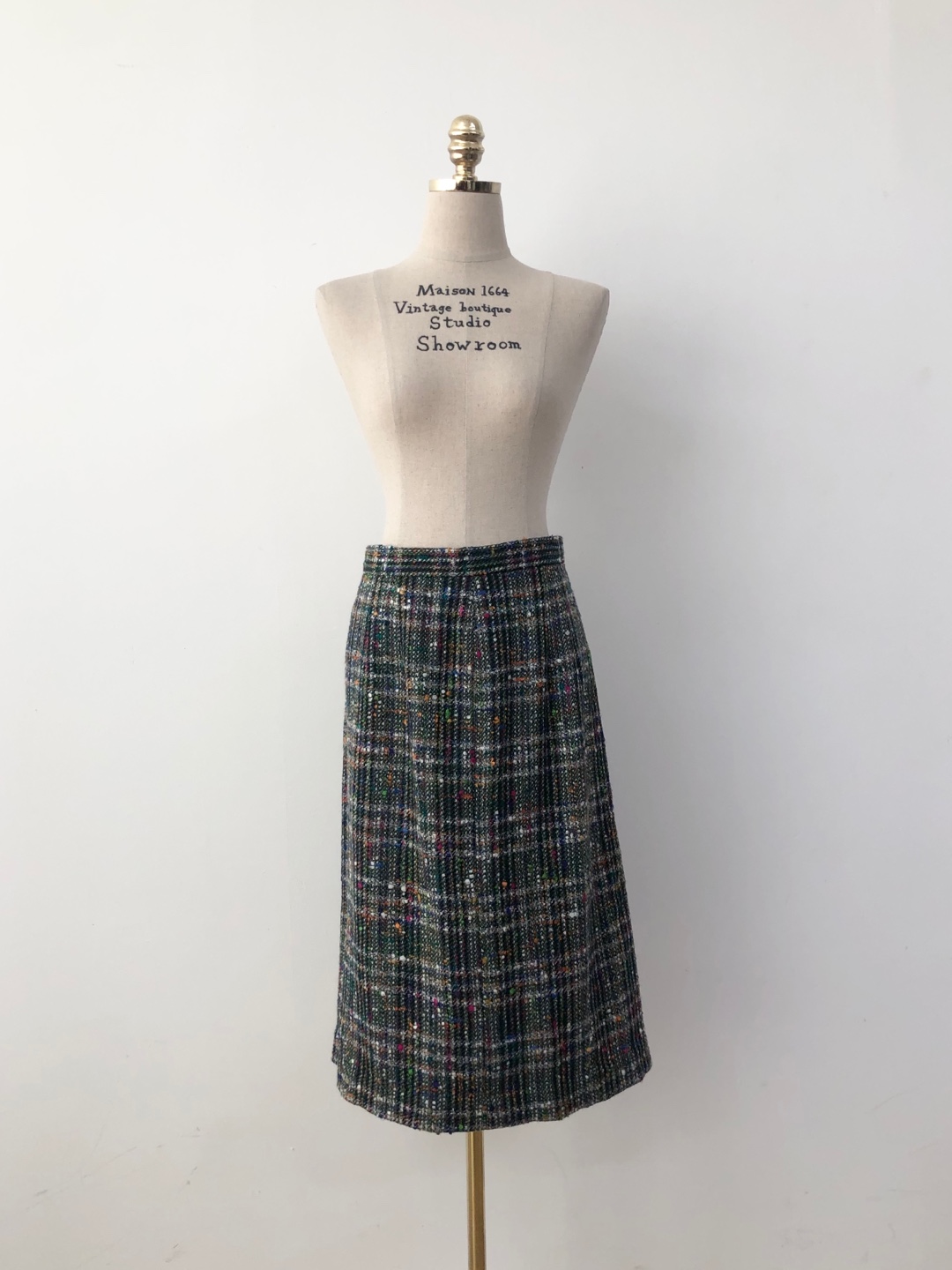 Deep Green Multicolor Tweed Medium Skirt [29 inch]