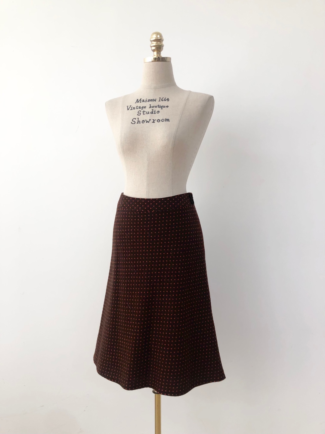 Brown Orange Dot Pattern Flared Skirt [27-28 inch]
