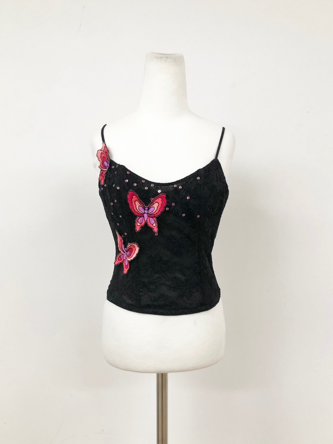 Black Lace Sequin Butterfly Corset Top S