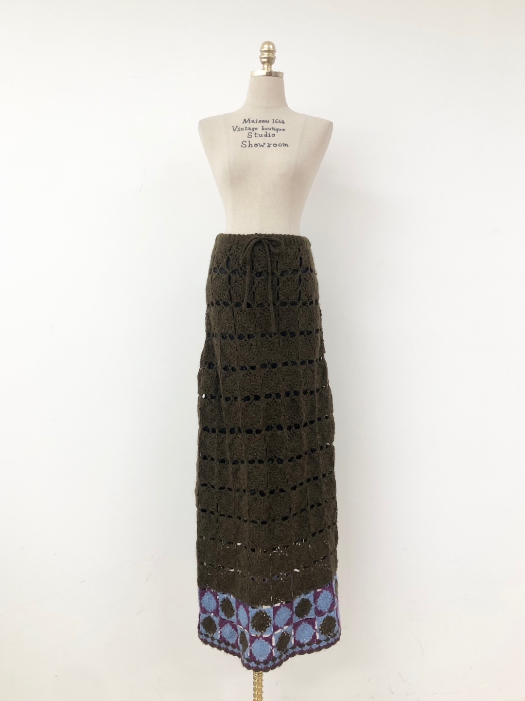 Brown Blue Knit Crochet String Long Skirt [27-30 inch]