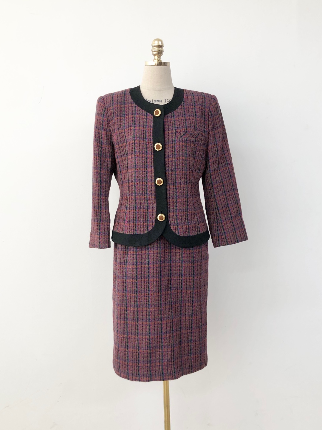 multi-colored tweed jacket skirt two-piece set-up [26-28 inch]