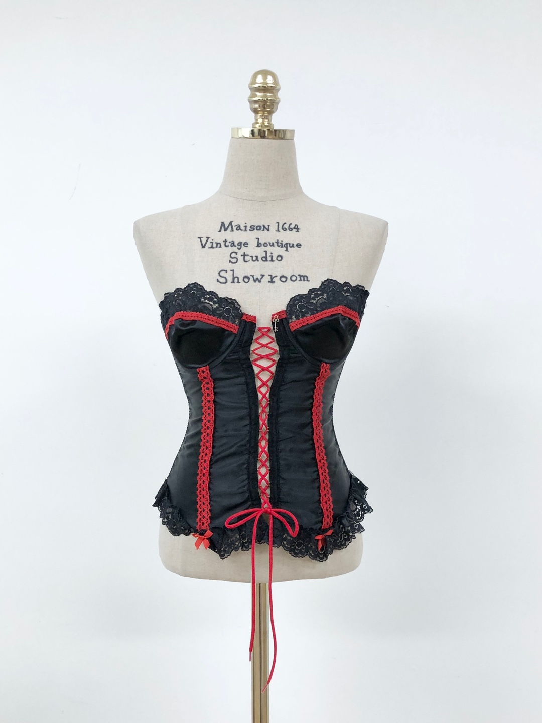 Black Red String Lace Up Corset Top 75 B