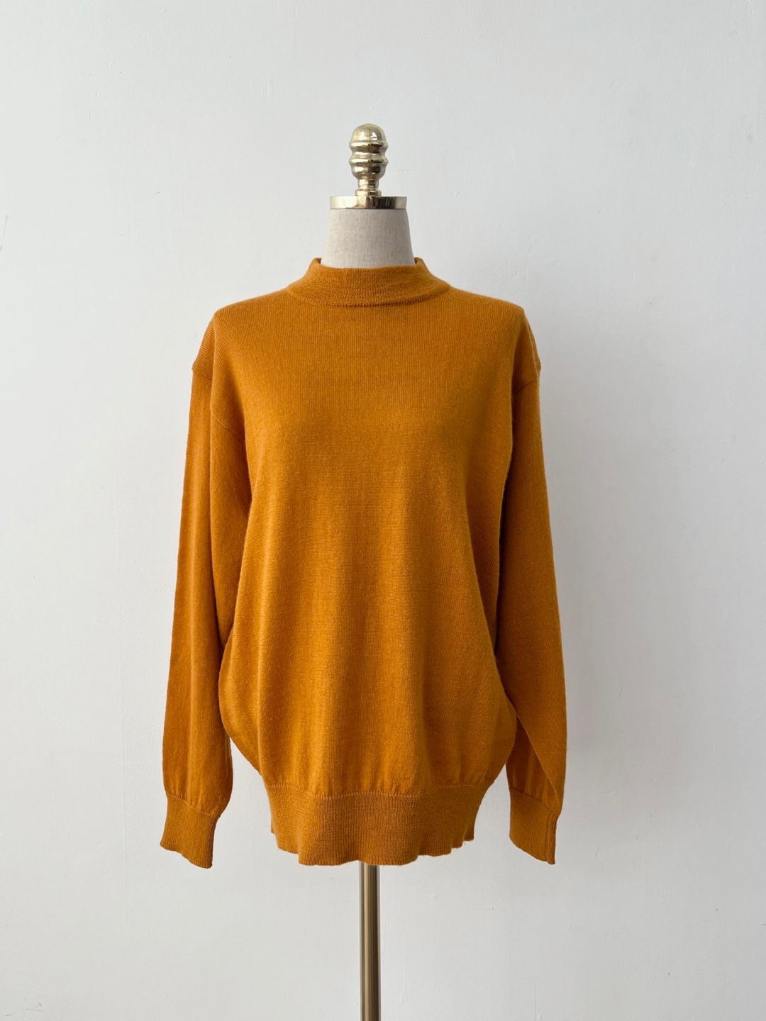 Yellow High Neck Wool 100 Long Sleeve Knit Top