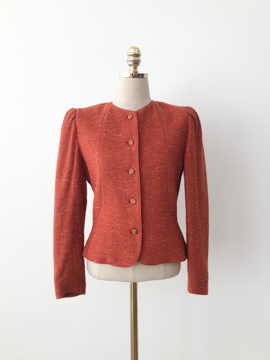 Red orange tone-down color tweed jacket