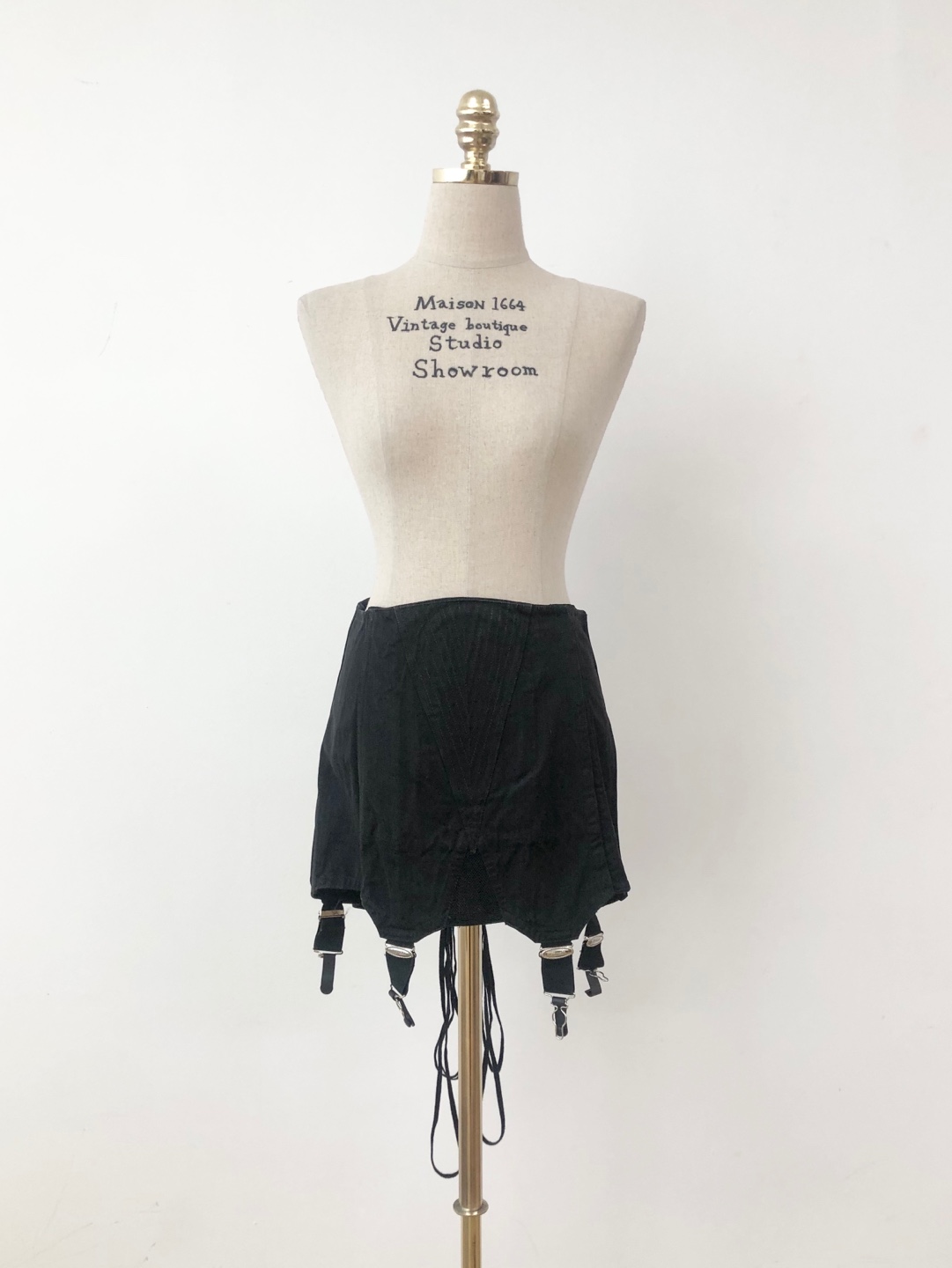 Black side hook lace-up garter belt corset M