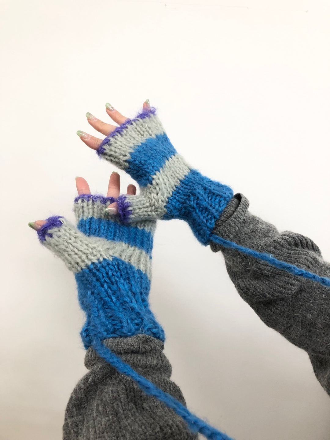 Blue Gray Color Purple Handmade Wool Hand Warmer