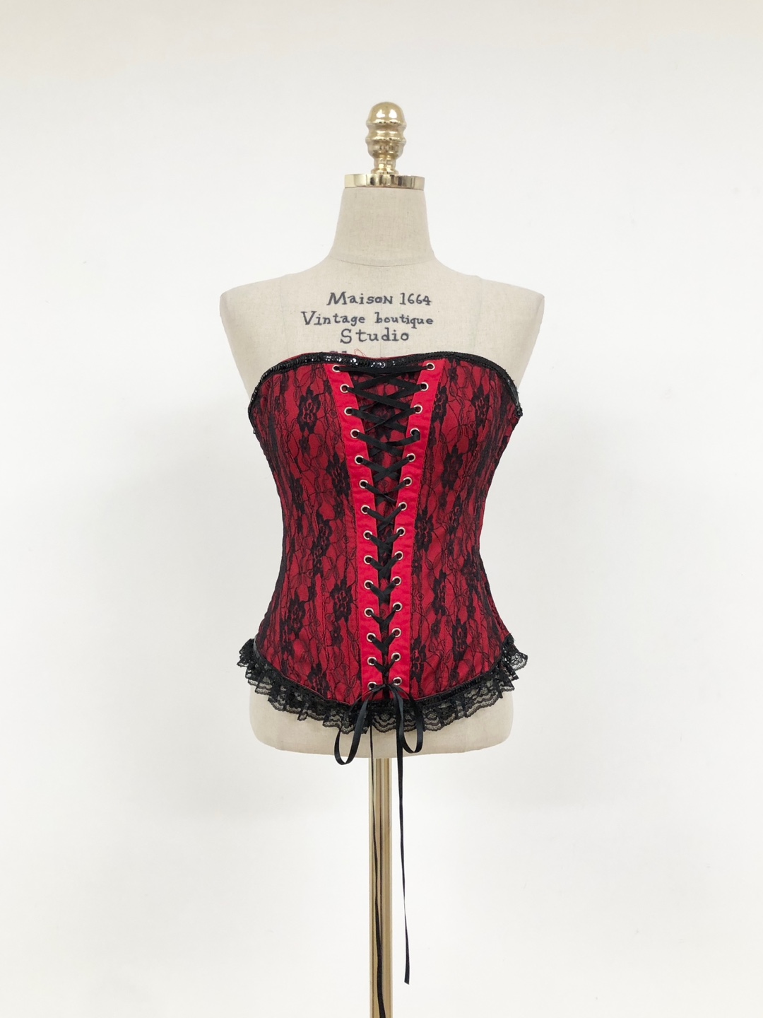 Red Black Flower Lace Up Corset Top 36 size
