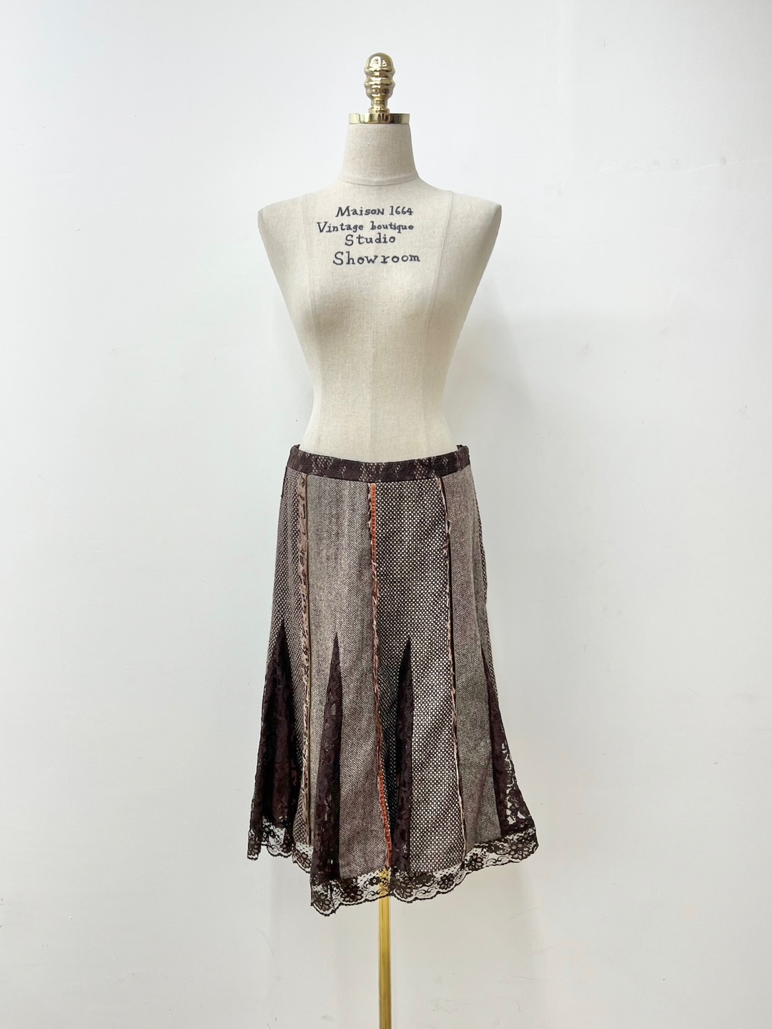 Brown Lace Chiffon Trim Point Flare Skirt [30 inch]