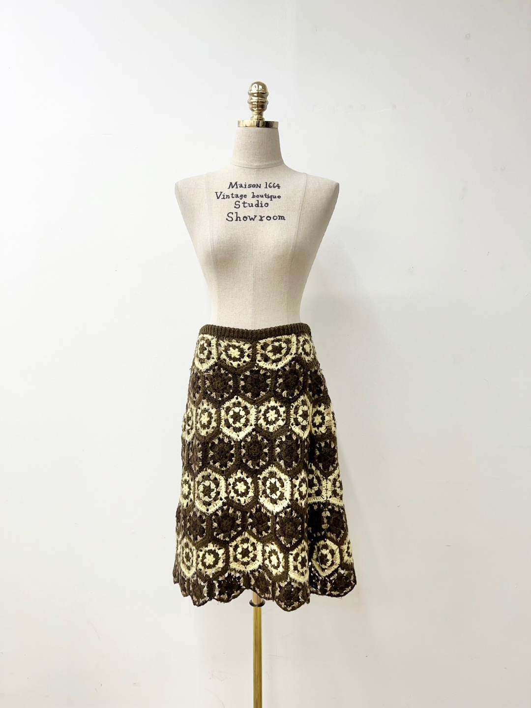 Yellow Brown Crochet Knit Skirt [26-31inch]
