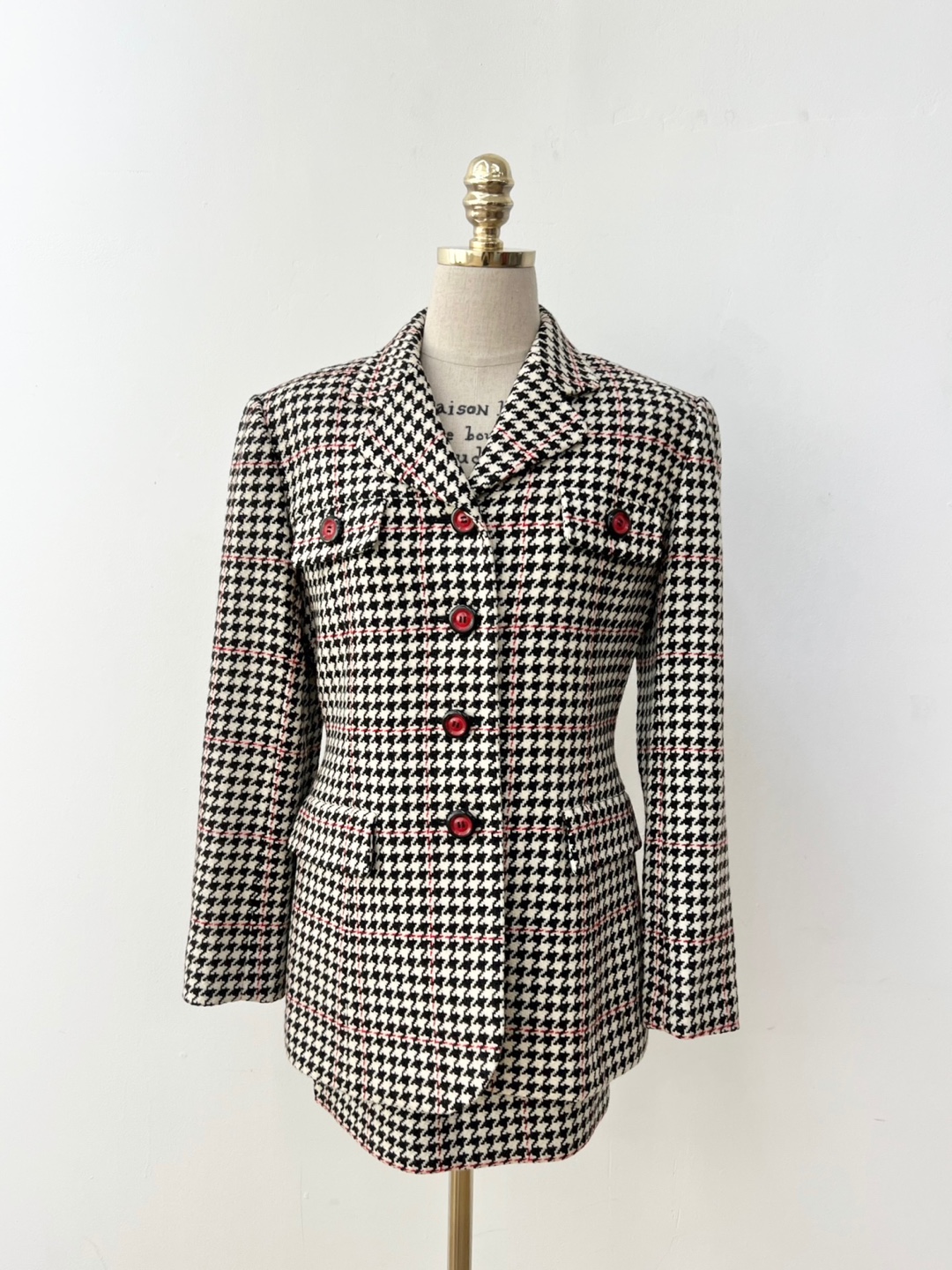Red Stitch Houndstooth Check Cashmere 25 Wool Tweed Jacket Setup[25inch]