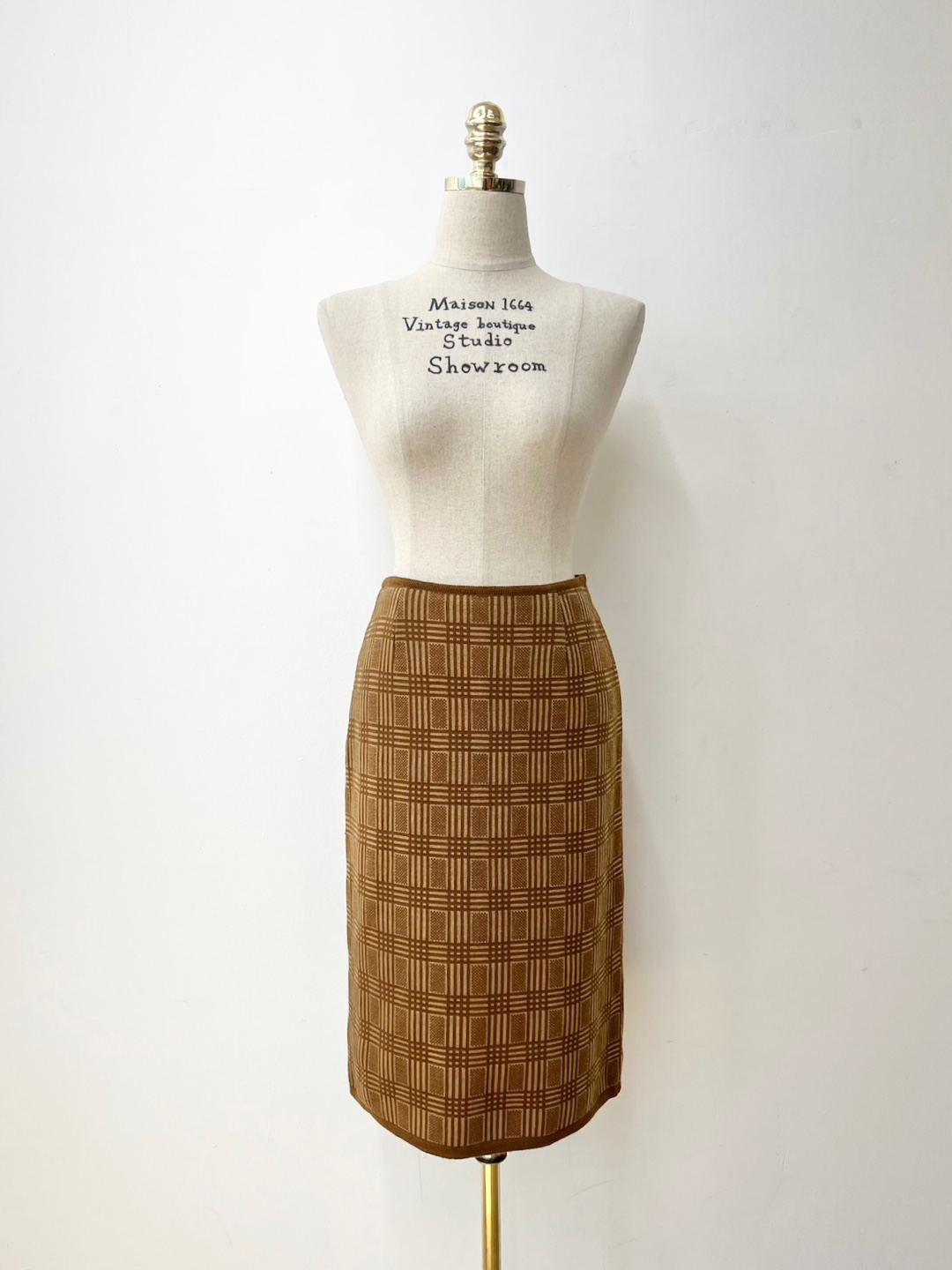 Brown Check H-Line Knit Skirt [27-29inch]