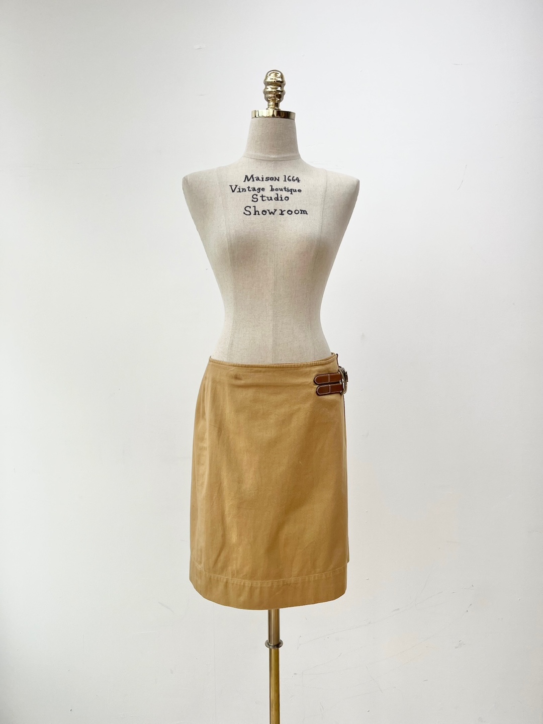 Polo Ralph Lauren Beige Buckled Leather Trim Wrap Skirt [28inch]