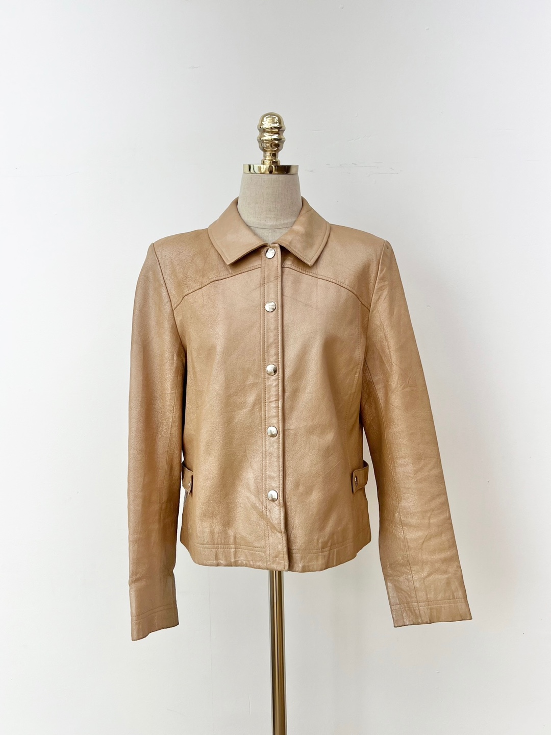 Courrèges Light Brown Pearl Button Pig Real Leather Jacket