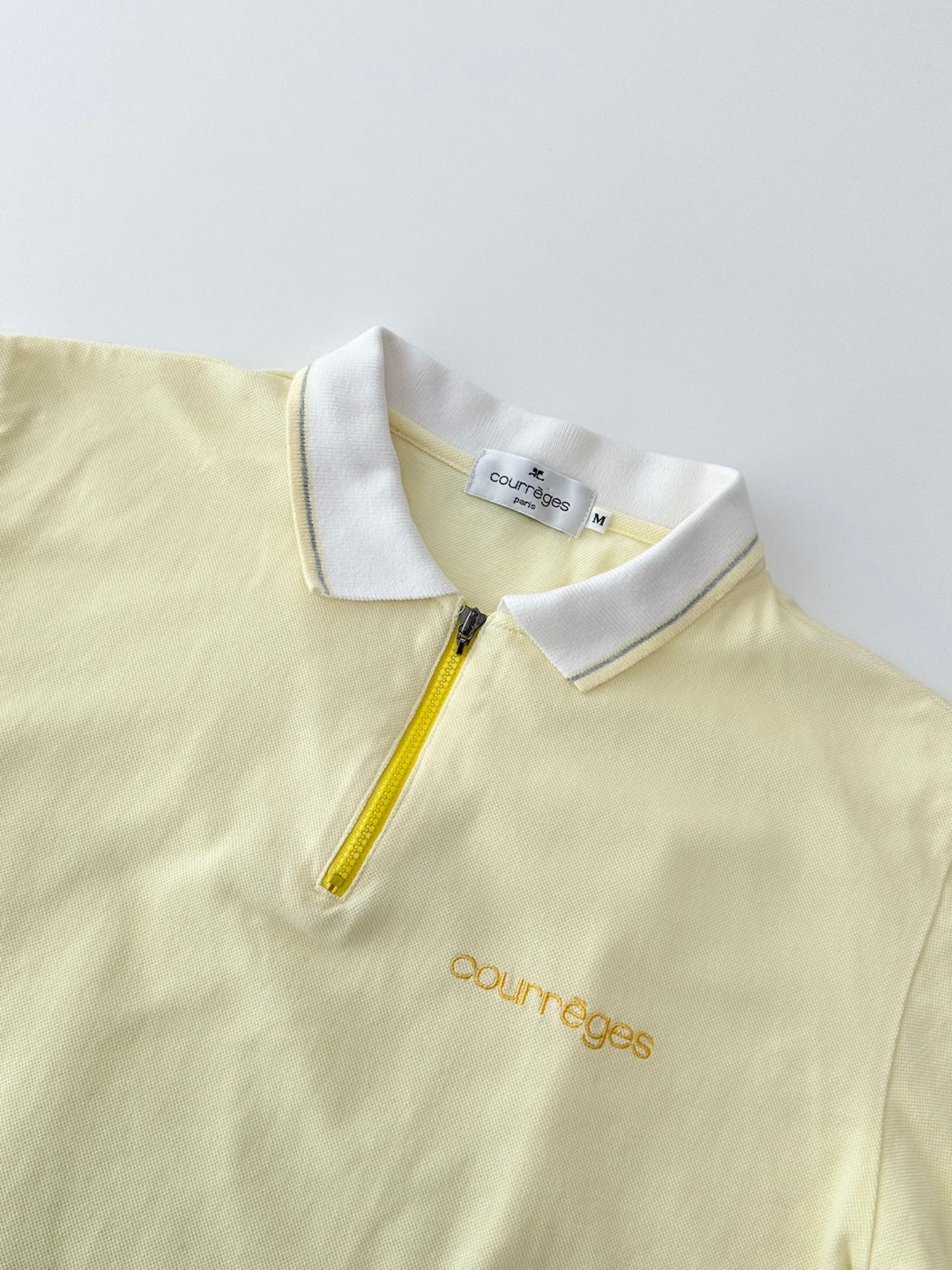 Courrèges Yellow Half Zipper Collar T-shirt
