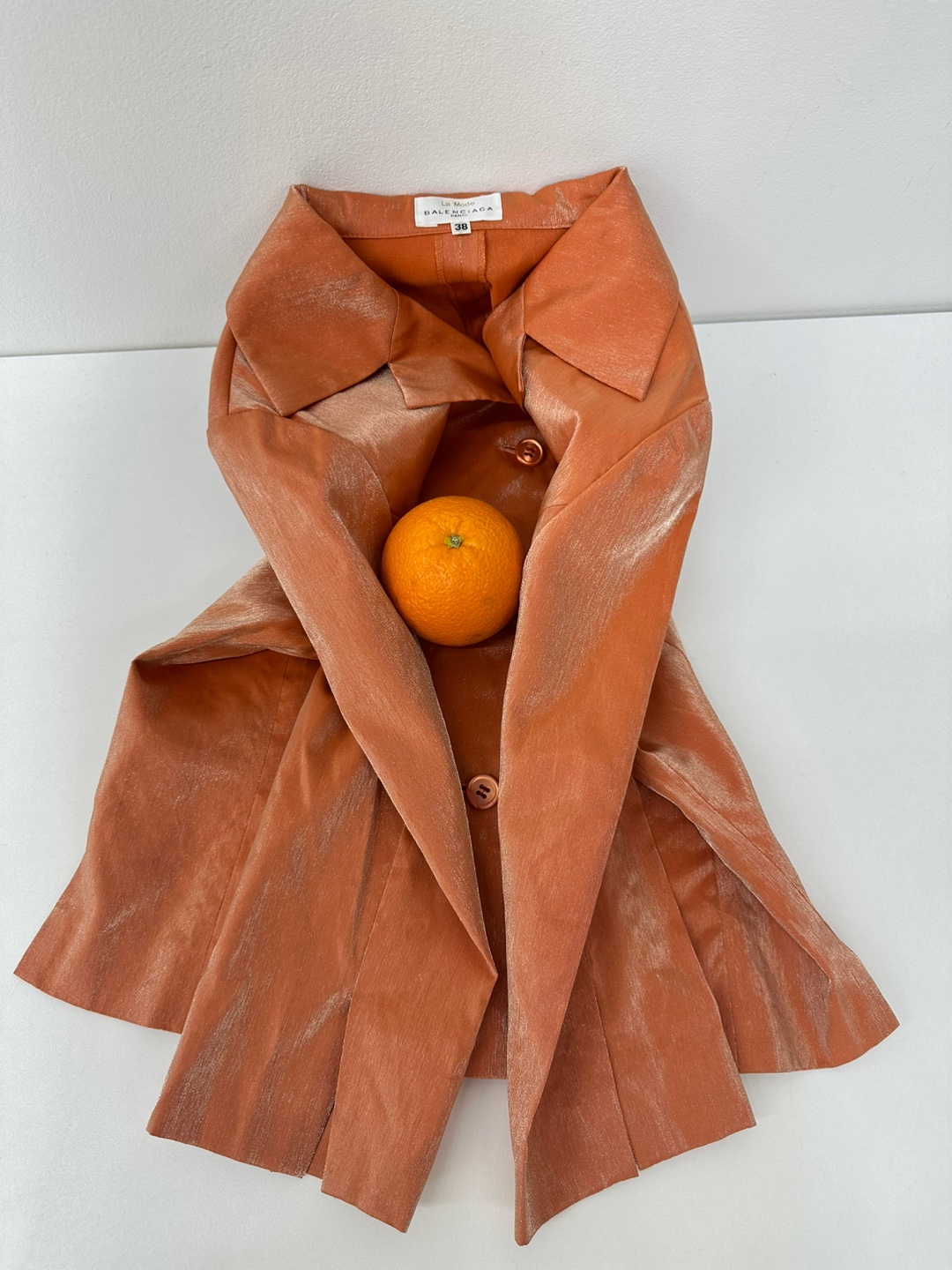 Balenciaga Orange Gold Satin Silk Half Sleeve Blouse