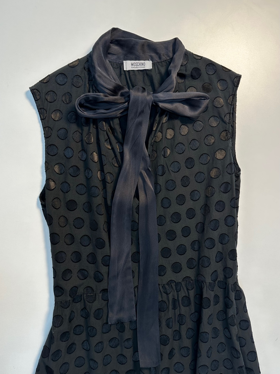 Moschino dot pattern ribbon sleeveless dress(made in itlay)