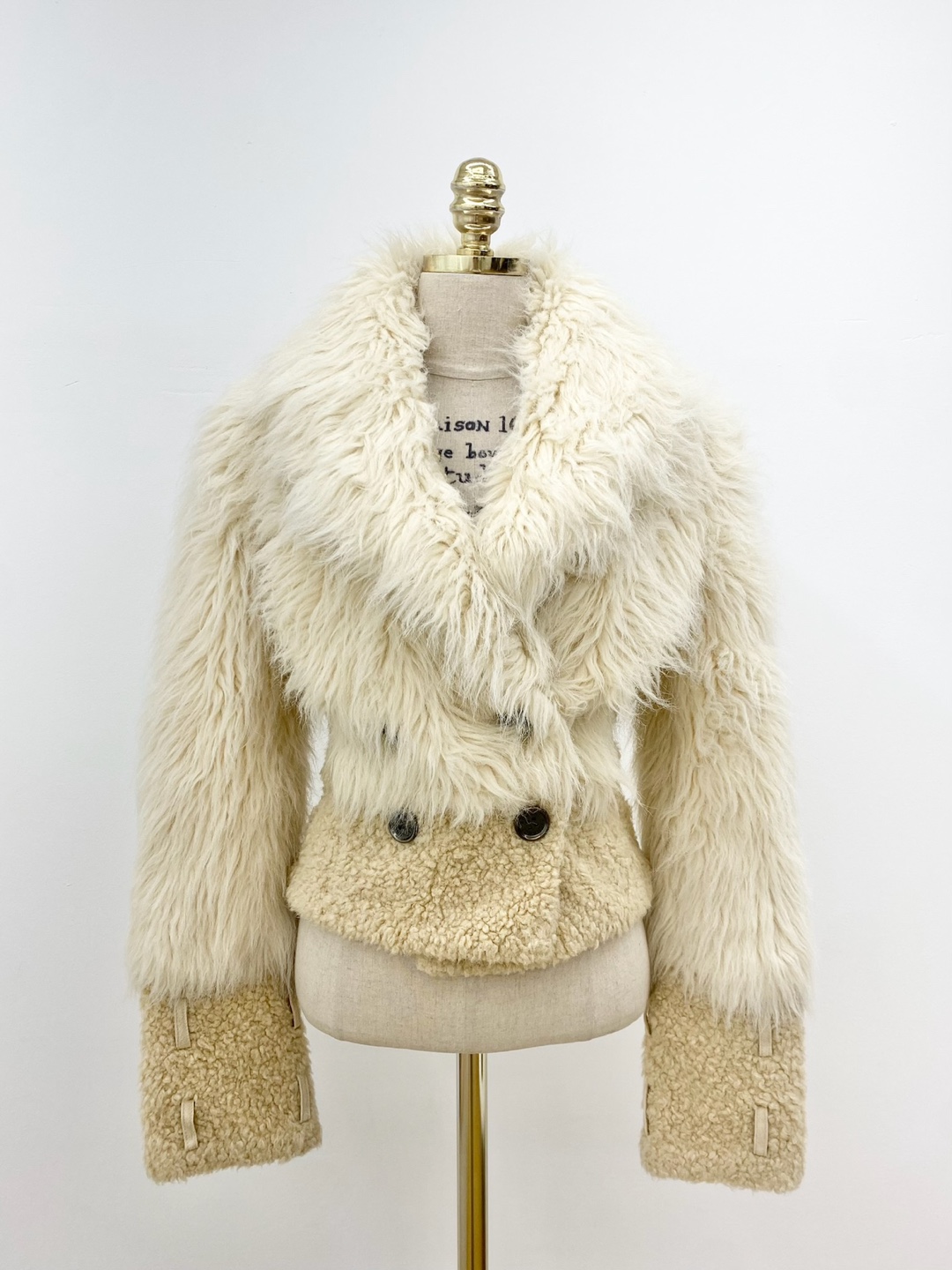 armani exchange beige fake fur long sleeve jacket