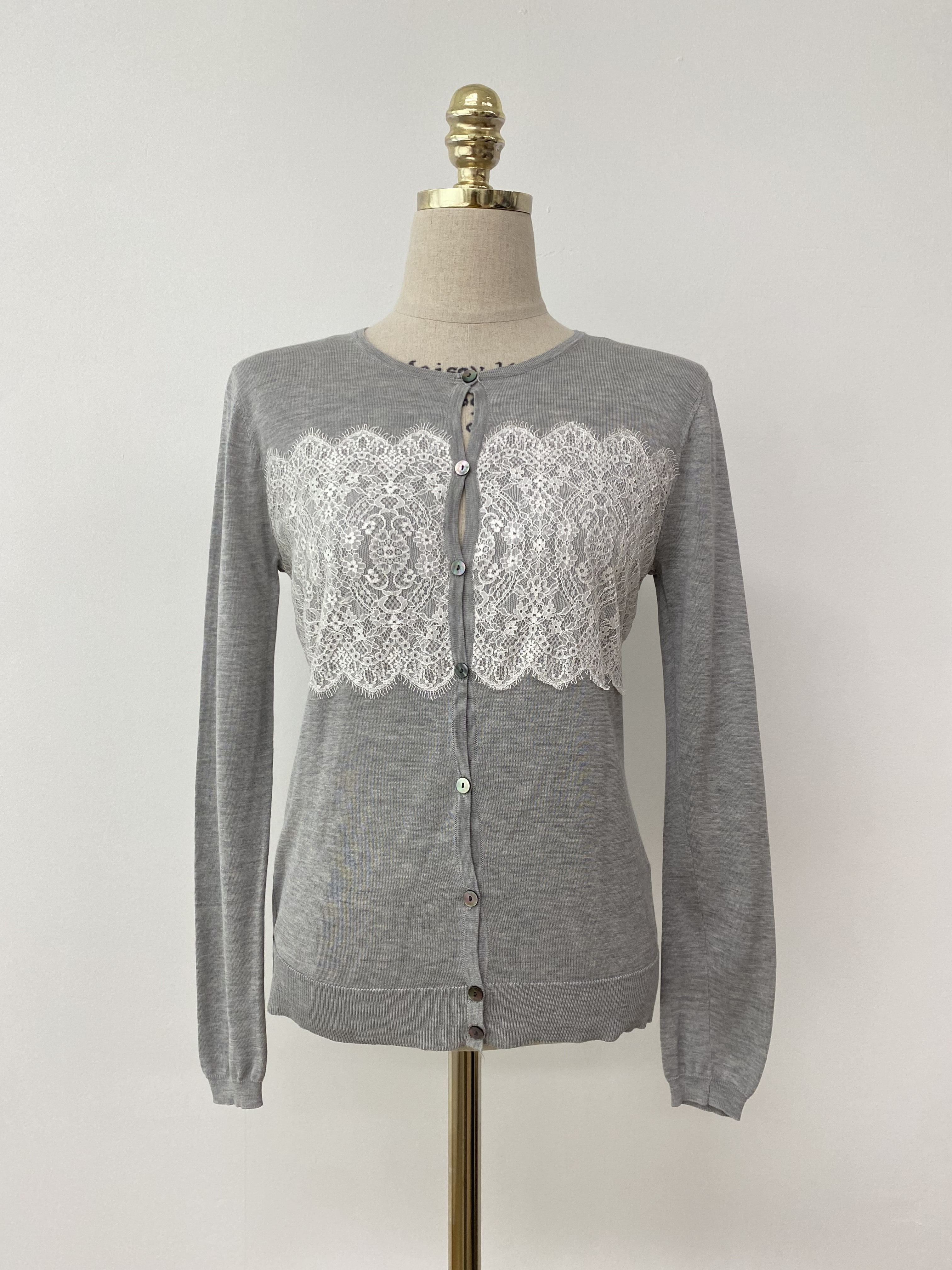 gray lace point cardigan