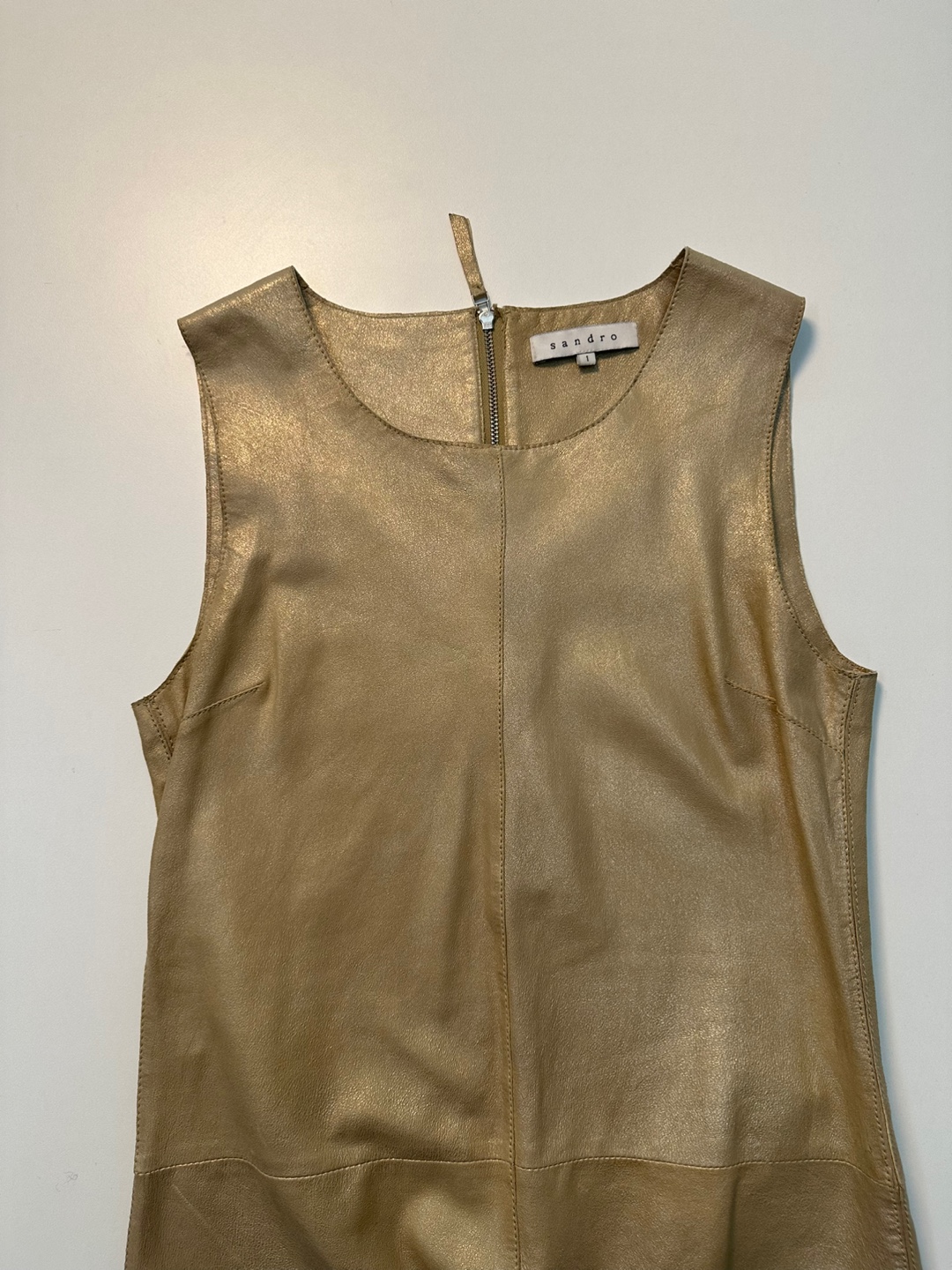 Sandro Gold Real Leather Sleeveless Dress