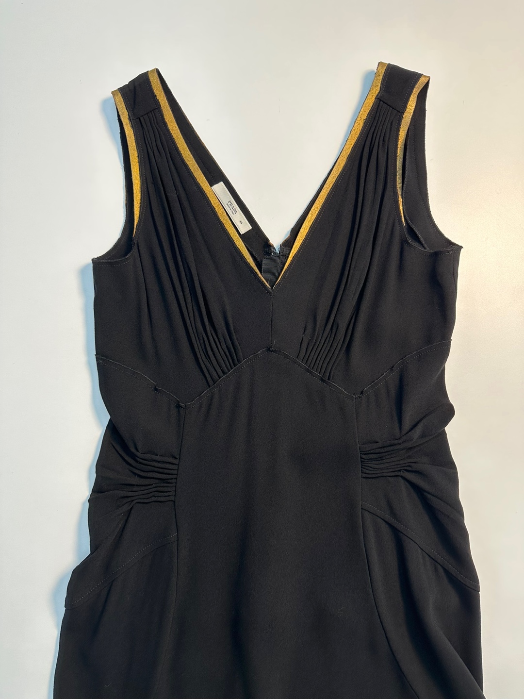 Prada Gold Real Leather Black Line Detail One Piece