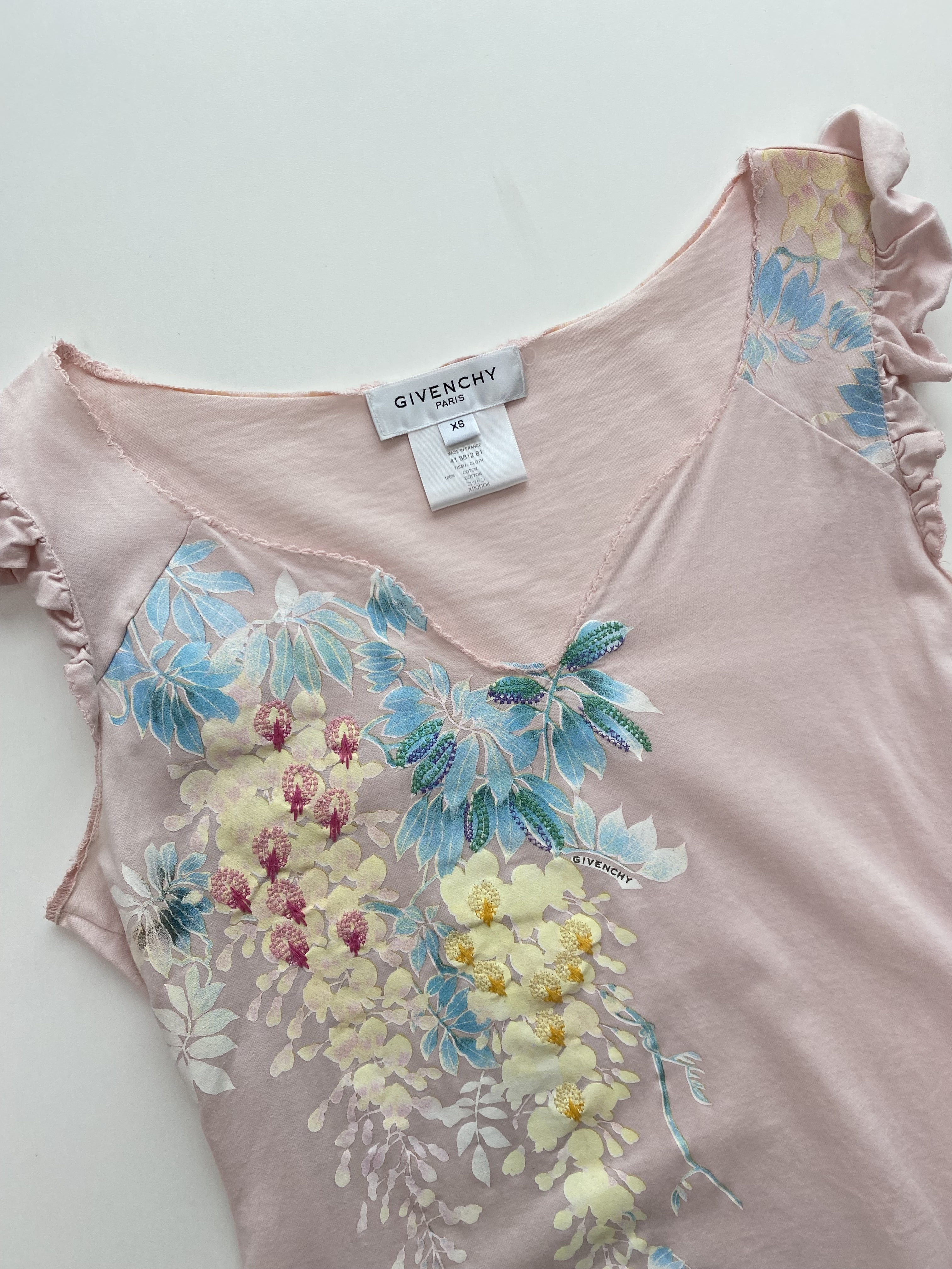 Givenchy  Pink Print Embroidered Detail Ruffle Top (made in france)