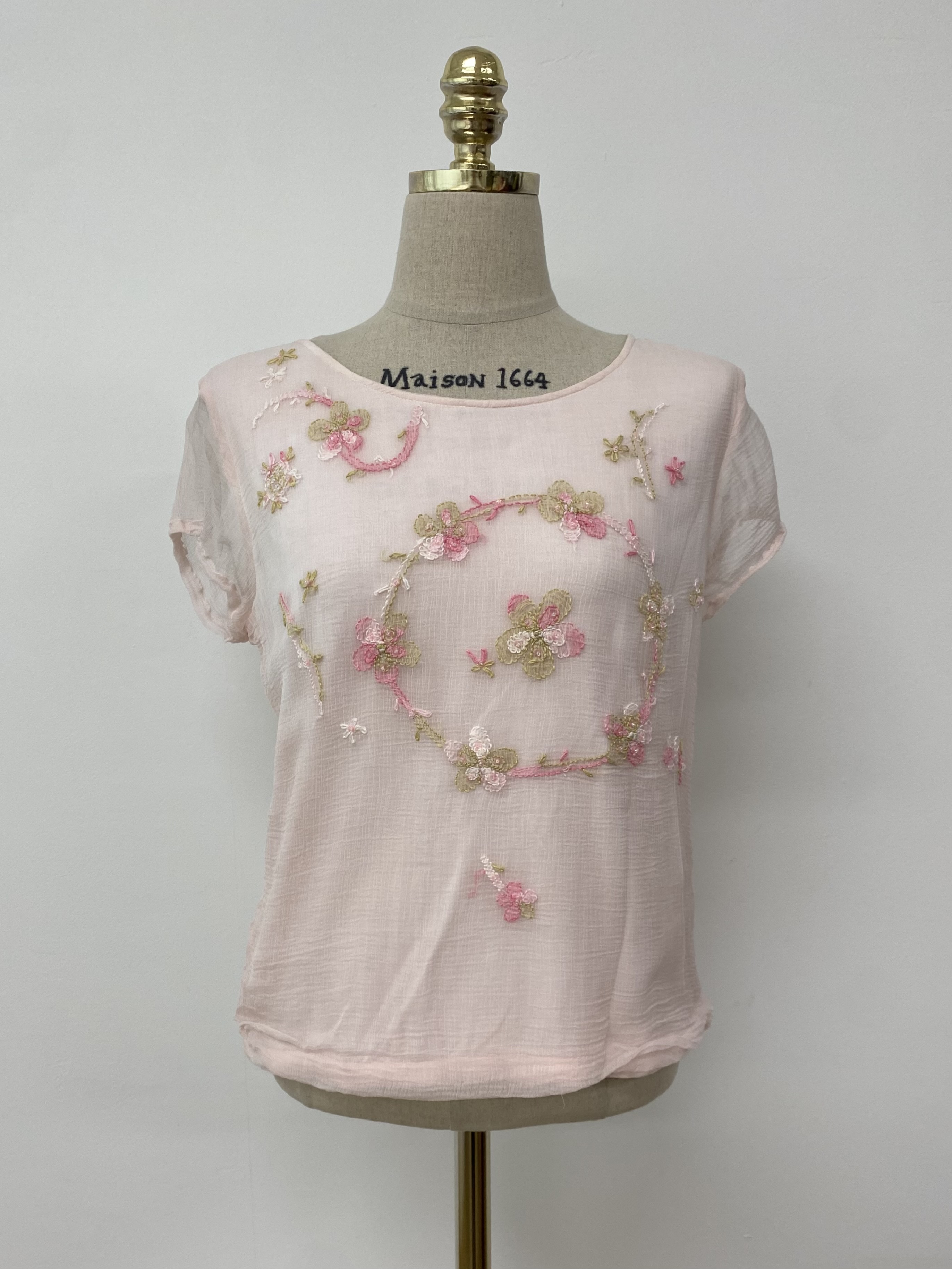 flower embroidered detail silk top(made in italy)
