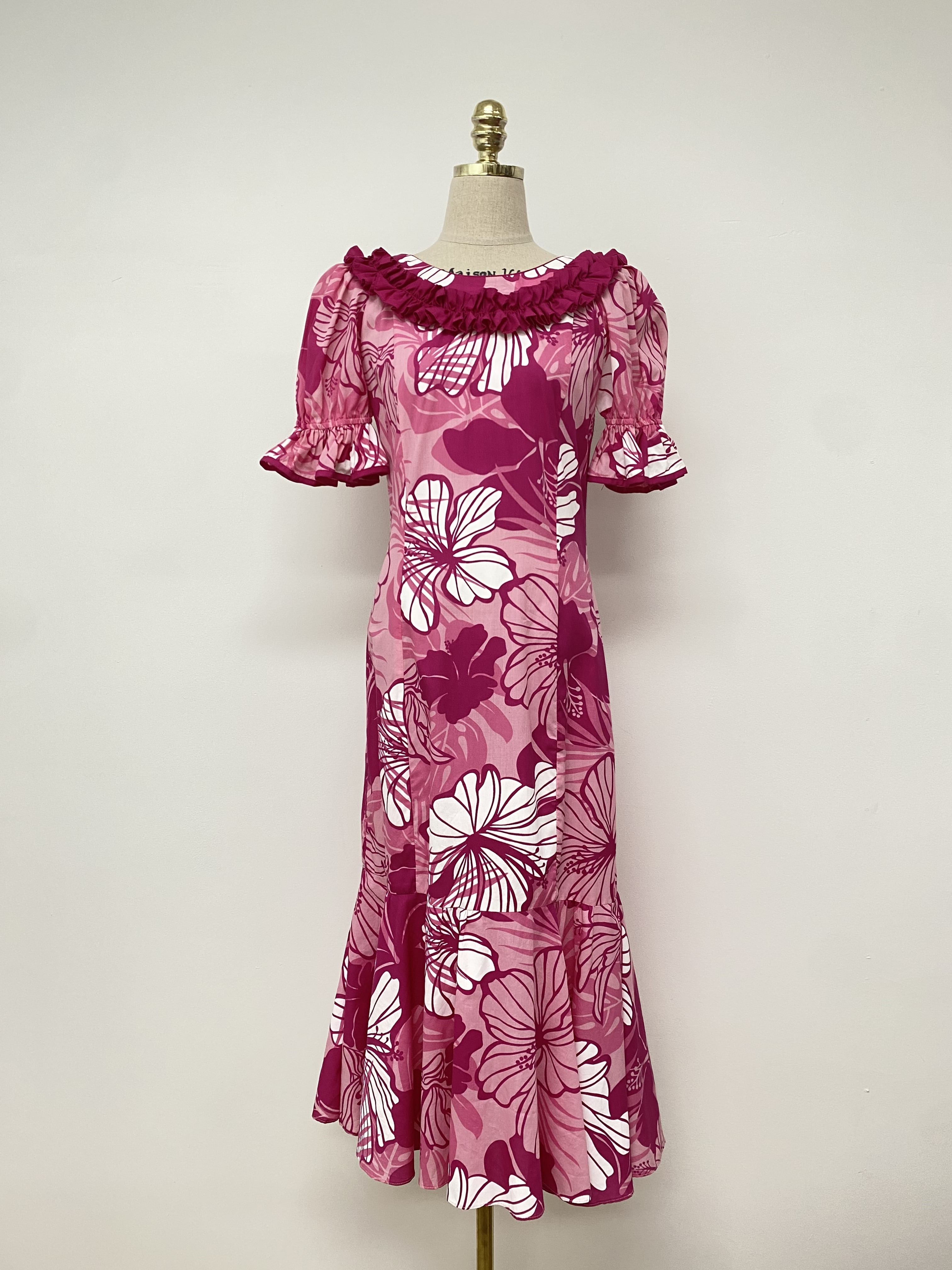 Flower pattern shirring point dress