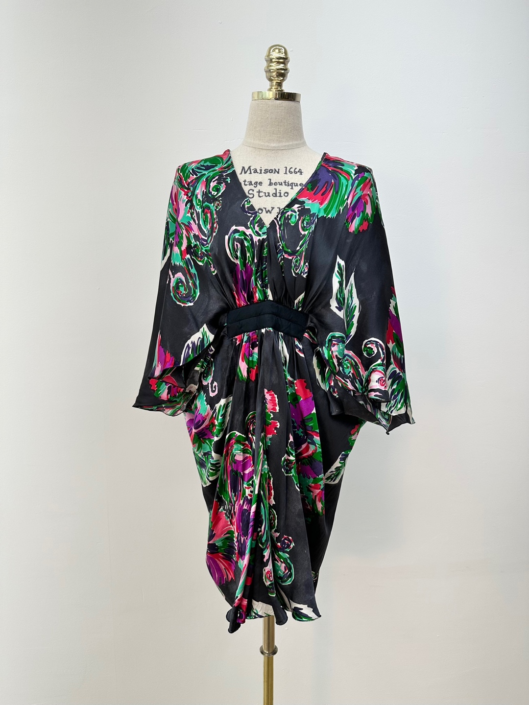 Paul &amp; Joe black Multi-drawing Pattern Silk Dress